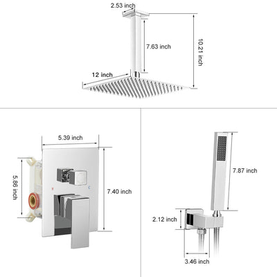 Single-Handle 2-Spray Square High Pressure Shower Faucet with 10 in Ceiling Shower Head