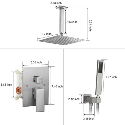 Single-Handle 2-Spray Square High Pressure Shower Faucet with 10 in Ceiling Shower Head