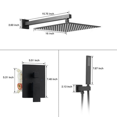 Single Handle 2-Spray Square High Pressure Shower Faucet with 16 in. Shower Head