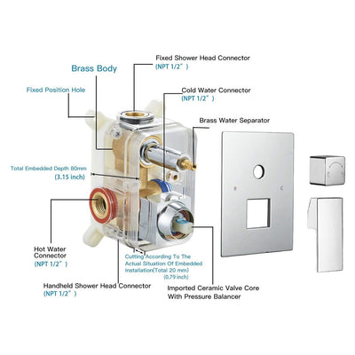 Single Handle 2-Spray Square High Pressure Shower Faucet with 16 in. Shower Head