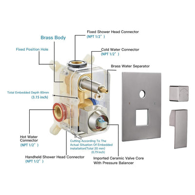 Single Handle 2-Spray Square High Pressure Shower Faucet with 16 in. Shower Head