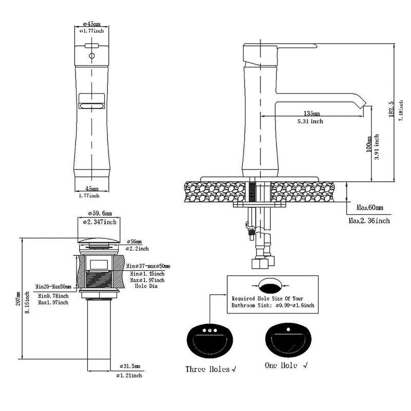 Single Hole Single-Handle Bathroom Faucet