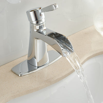 Waterfall Single Hole Single-Handle Low-Arc Bathroom Sink Faucet With Pop-up Drain Assembly