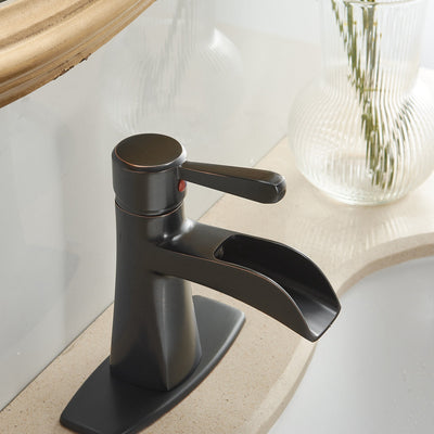 Waterfall Single Hole Single-Handle Low-Arc Bathroom Sink Faucet With Pop-up Drain Assembly