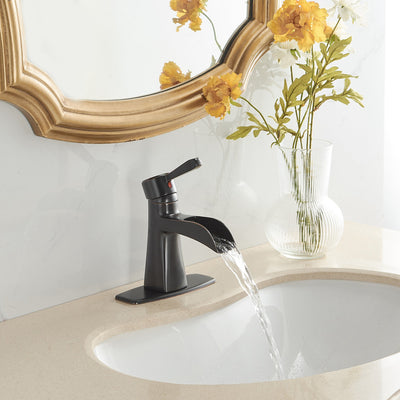 Waterfall Single Hole Single-Handle Low-Arc Bathroom Sink Faucet With Pop-up Drain Assembly