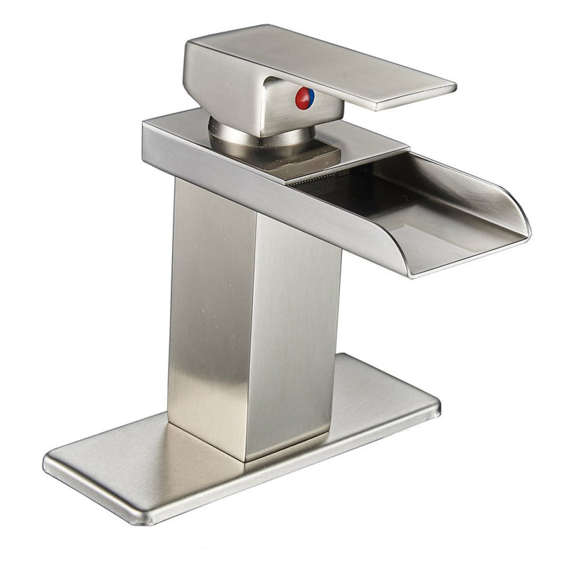 Single Hole Waterfall Bathroom Faucet with Deckplate Included and Drain Kit Included