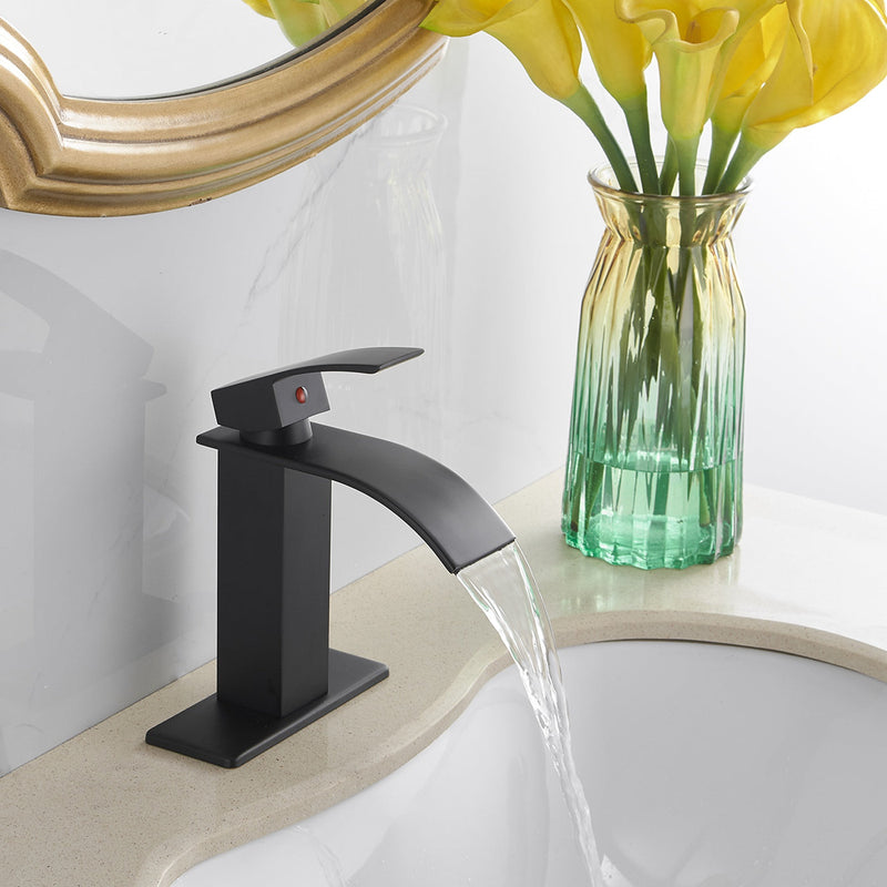 Waterfall Single Hole Single-Handle Low-Arc Bathroom Faucet With Pop-up Drain Assembly