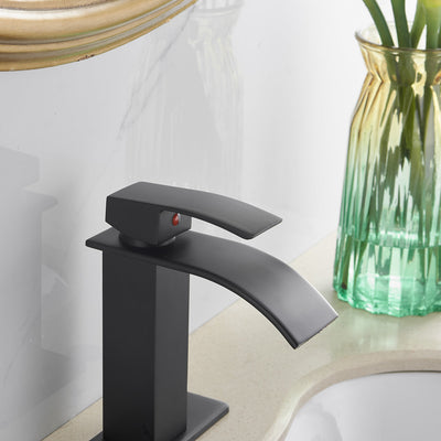 Waterfall Single Hole Single-Handle Low-Arc Bathroom Faucet With Pop-up Drain Assembly