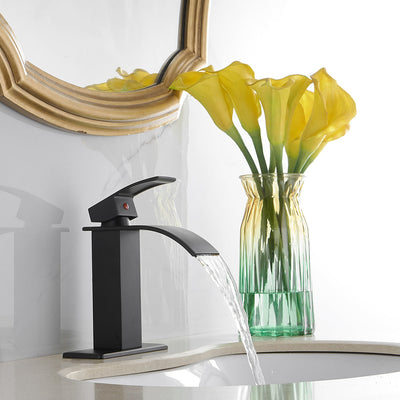 Waterfall Single Hole Single-Handle Low-Arc Bathroom Faucet With Pop-up Drain Assembly