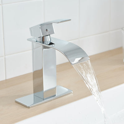 Waterfall Single Hole Single-Handle Low-Arc Bathroom Faucet With Pop-up Drain Assembly