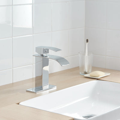 Waterfall Single Hole Single-Handle Low-Arc Bathroom Faucet With Pop-up Drain Assembly