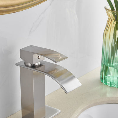 Waterfall Single Hole Single-Handle Low-Arc Bathroom Faucet With Pop-up Drain Assembly