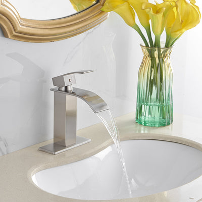 Waterfall Single Hole Single-Handle Low-Arc Bathroom Faucet With Pop-up Drain Assembly