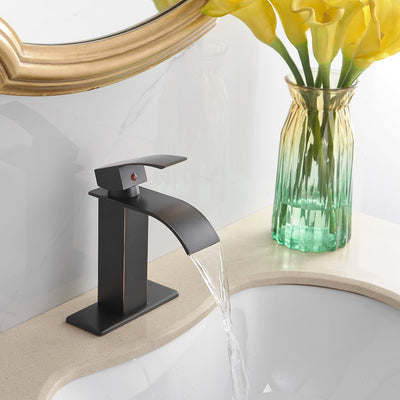 Waterfall Single Hole Single-Handle Low-Arc Bathroom Faucet With Pop-up Drain Assembly