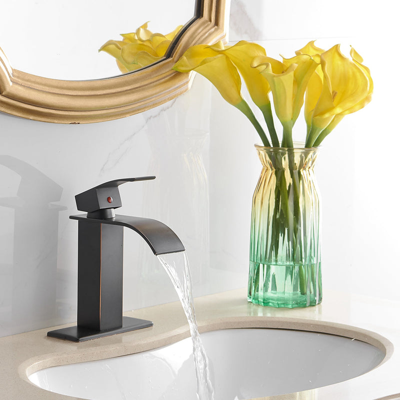 Waterfall Single Hole Single-Handle Low-Arc Bathroom Faucet With Pop-up Drain Assembly