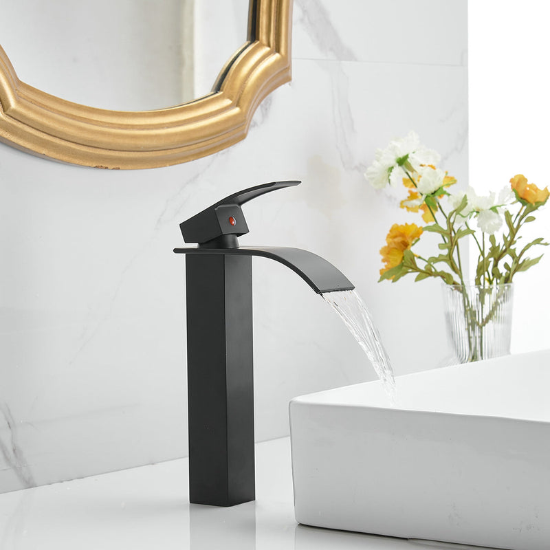 Single Hole Single Handle Waterfall Bathroom Vessel Sink Faucet With Pop-up Drain Assembly