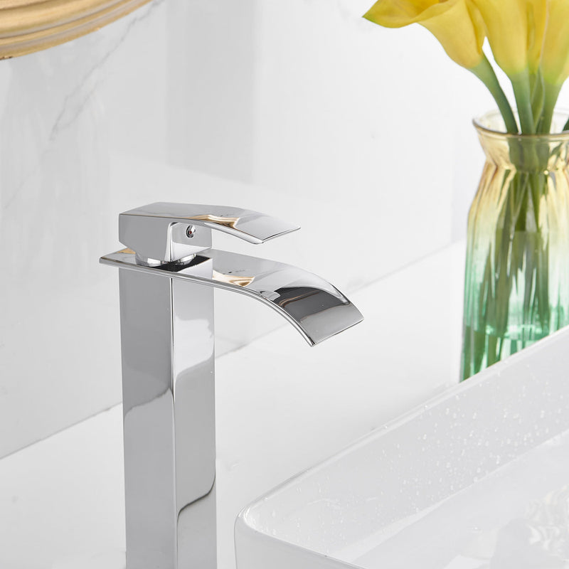 Single Hole Single Handle Waterfall Bathroom Vessel Sink Faucet With Pop-up Drain Assembly