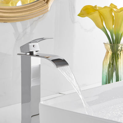 Single Hole Single Handle Waterfall Bathroom Vessel Sink Faucet With Pop-up Drain Assembly