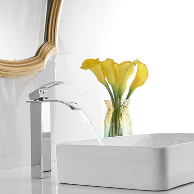 Single Hole Single Handle Waterfall Bathroom Vessel Sink Faucet With Pop-up Drain Assembly