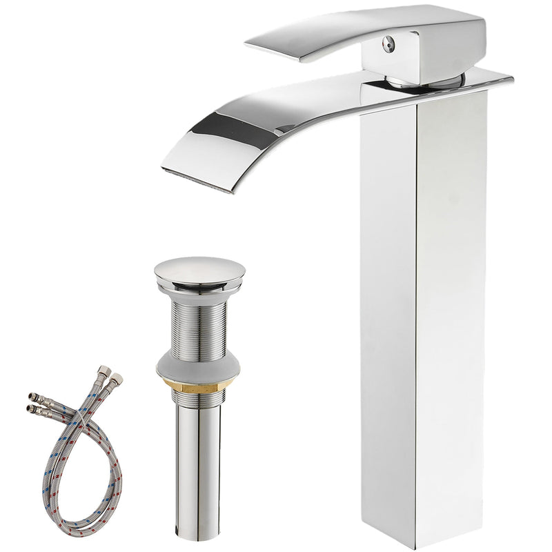 Single Hole Single Handle Waterfall Bathroom Vessel Sink Faucet With Pop-up Drain Assembly