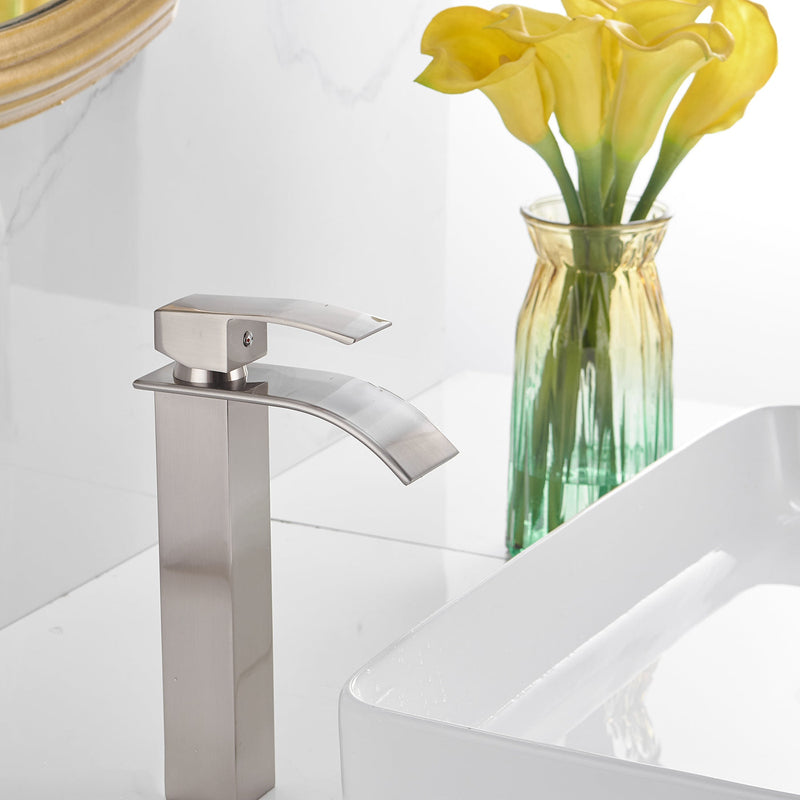 Single Hole Single Handle Waterfall Bathroom Vessel Sink Faucet With Pop-up Drain Assembly