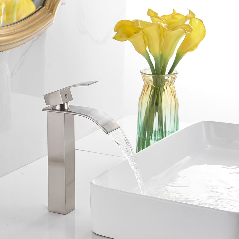 Single Hole Single Handle Waterfall Bathroom Vessel Sink Faucet With Pop-up Drain Assembly