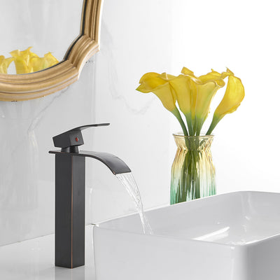 Single Hole Single Handle Waterfall Bathroom Vessel Sink Faucet With Pop-up Drain Assembly