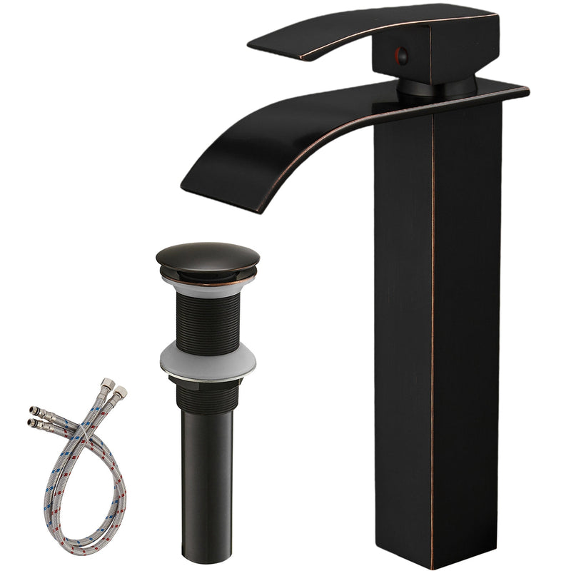 Single Hole Single Handle Waterfall Bathroom Vessel Sink Faucet With Pop-up Drain Assembly