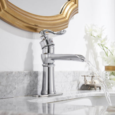 Single Handle Single Hole Bathroom Faucet with Deckplate Included and Supply Lines