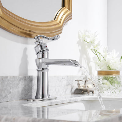 Single Handle Single Hole Bathroom Faucet with Deckplate Included and Supply Lines