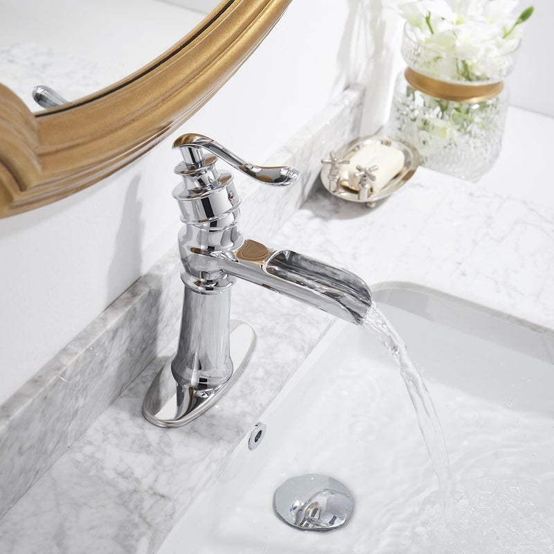 Single Handle Single Hole Bathroom Faucet with Deckplate Included and Supply Lines