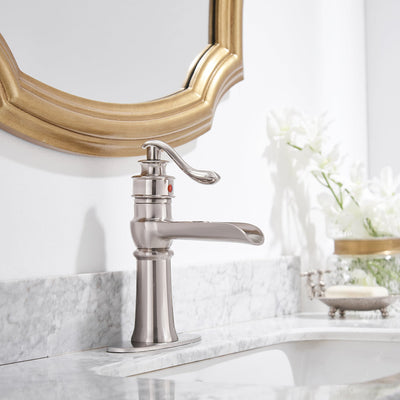 Single Handle Single Hole Bathroom Faucet with Deckplate Included and Supply Lines