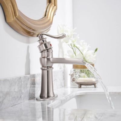 Single Handle Single Hole Bathroom Faucet with Deckplate Included and Supply Lines