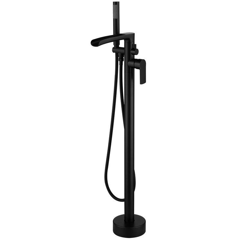 Single-Handle Floor Mount Tub Faucet Bathtub Filler with Hand Shower in Matte Black