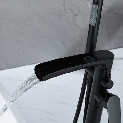 Single-Handle Floor Mount Tub Faucet Bathtub Filler with Hand Shower in Matte Black