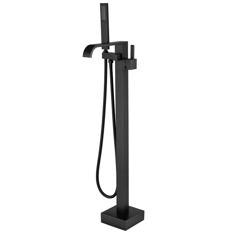 Single-Handle Freestanding Floor Mount Tub Faucet Bathtub Filler with Hand Shower in Matte Black