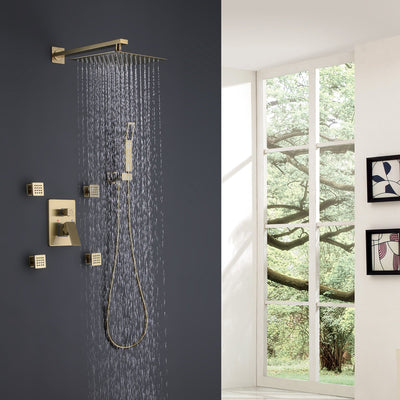 Brushed Gold Shower Faucet Set with 4 PCS Shower Body Sprayer Jets