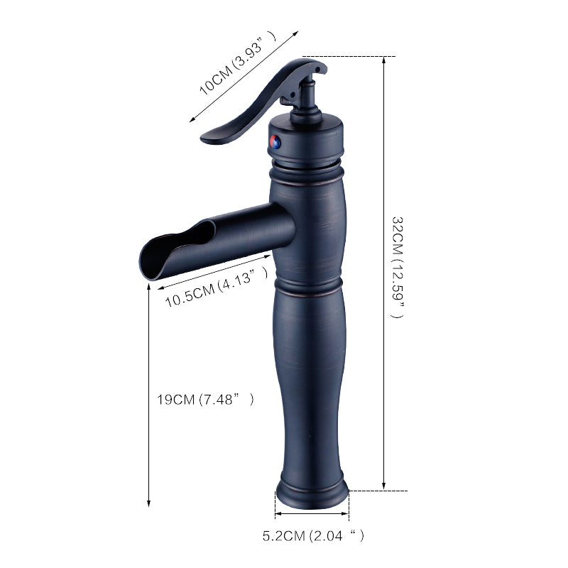 Single Handle Single Hole Bathroom Faucet in Oil Rubbed Bronze with Waterfall Spout