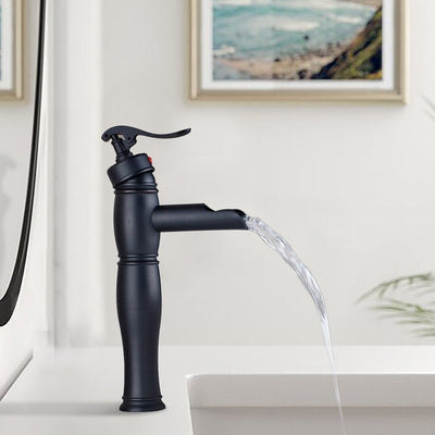 Single Handle Single Hole Bathroom Faucet in Oil Rubbed Bronze with Waterfall Spout