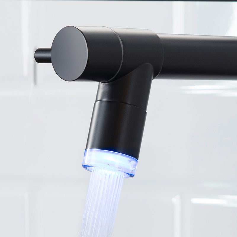 Single Handle Pull Down Sprayer Kitchen Faucet with 360℃ Rotation and LED Lights in Matte Black