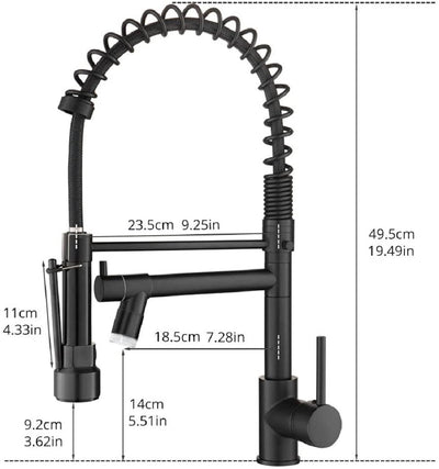 Single Handle Pull Down Sprayer Kitchen Faucet with 360℃ Rotation and LED Lights in Matte Black