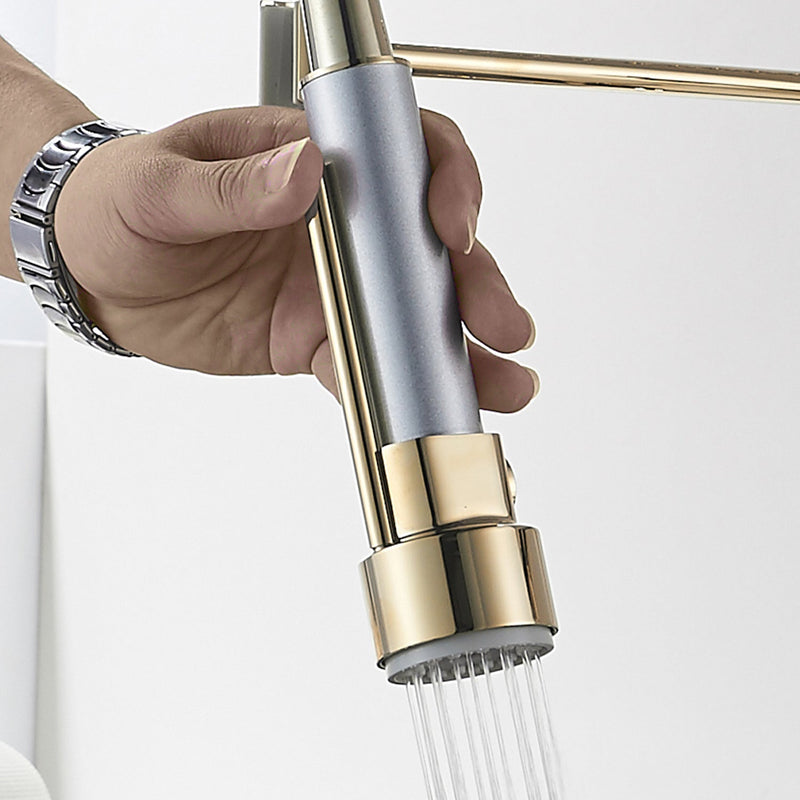 Single Handle Pull Down Sprayer Kitchen Faucet with 360℃ Rotation in Polished Gold