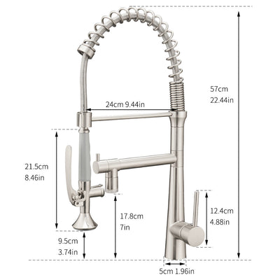 Single Handle Pull Down Sprayer Kitchen Faucet with 360℃ Rotation and LED Lights in Brushed Nickel