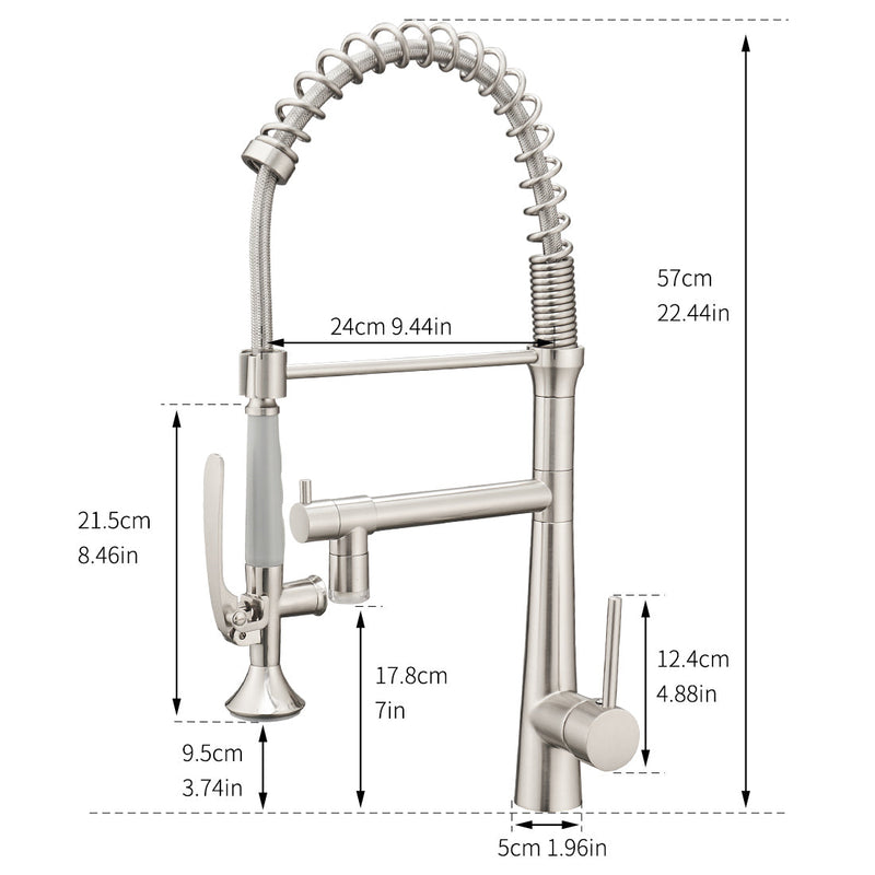 Single Handle Pull Down Sprayer Kitchen Faucet with 360℃ Rotation and LED Lights in Brushed Nickel