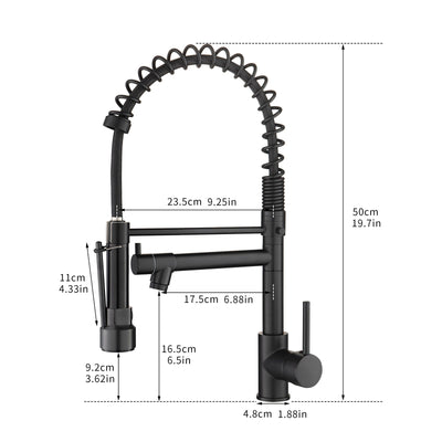 Single Handle Pull Down Sprayer Kitchen Faucet with 360℃ Rotation in Matte Black