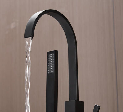 Free Standing Tub Faucet Floor Bathroom Shower in Matte Black