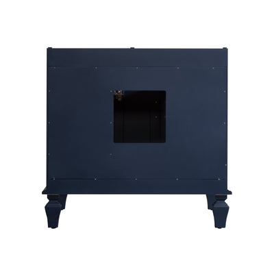 36inch Navy Blue Freestanding Solid Wood Bathroom Vanity Storage Organizer with Carrara White Quartz Countertop