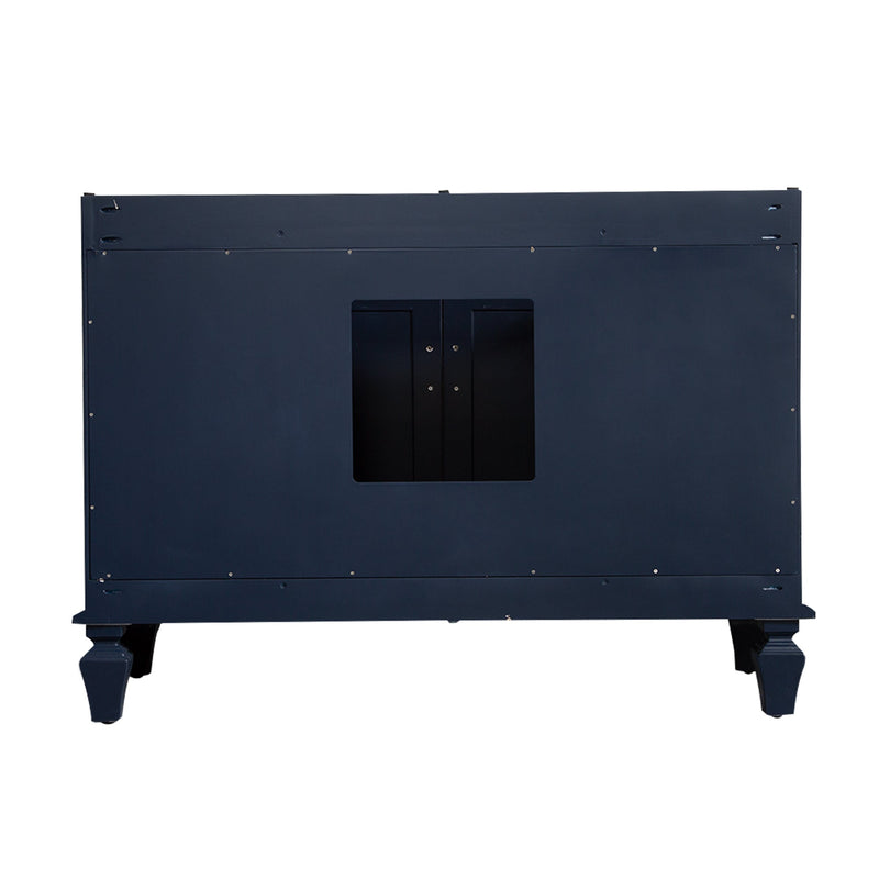 48inch Navy Blue Single Sink Freestanding Solid Wood Bathroom Vanity Storage Organizer with Carrara White Quartz Countertop