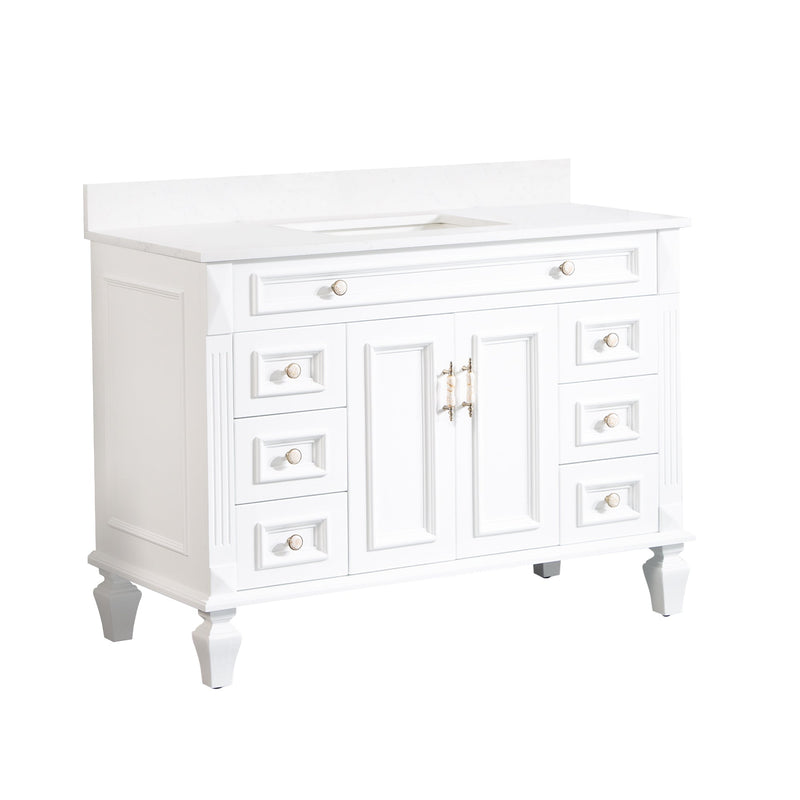 48-in Single Sink Solid Wood Bathroom Vanity with White Quartz Top