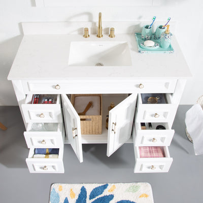 48-in Single Sink Solid Wood Bathroom Vanity with White Quartz Top